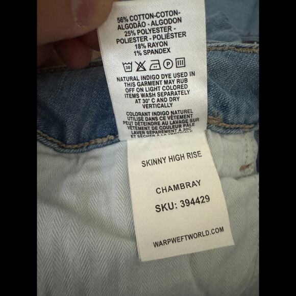 Warp + Weft Skinny High Rise Jeans 14/32 Chambray Stretch Cotton Denim NWT - Picture 14 of 15